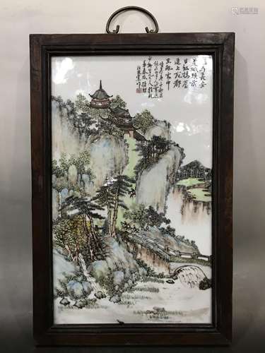 清晚期  “汪友堂”山水人物纹瓷板画