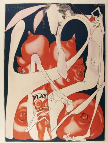 o†GERALD SCARFE, CBE (1936- ) HUGH HEFNER (THE PLAY BOY) 1969 lithograph by the Curwen Studio,