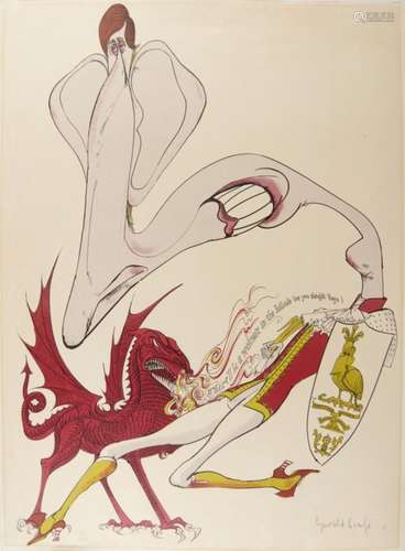 o†GERALD SCARFE, CBE (1936- ) INVESTITURE SOUVENIR 1969 lithograph by the Curwen Studio, signed by