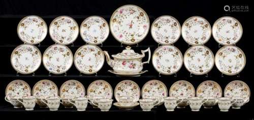 A STAFFORDSHIRE BONE CHINA TEA AND COFFEE SERVICE, C1825 painted with loose bouquets with a