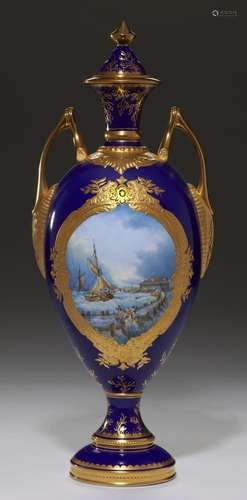 A LYNTON OVOID VASE AND COVER, LATE 20TH/EARLY 21ST CENTURY the vase painted to either side by S D