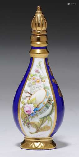 A LYNTON GILTMETAL MOUNTED SCENT BOTTLE, LATE 20 TH/EARLY 21ST C painted by S D Nowacki, signed,