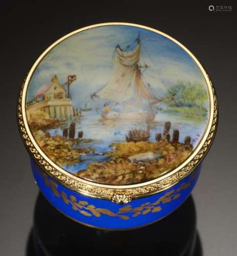 A LYNTON GILTMETAL MOUNTED BOX, LATE 20TH/EARLY 21ST C the lid painted by S D Nowacki, signed,