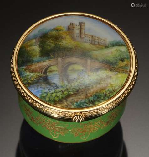 A LYNTON GILTMETAL MOUNTED BOX, LATE 20TH/EARLY 21ST C the lid painted by S D Nowacki, signed,