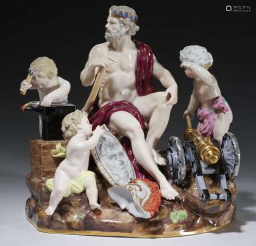 A MEISSEN GROUP OF THE FORGE OF VULCAN, LATE 19TH C 23cm h, impressed 33, incised D 86, crossed