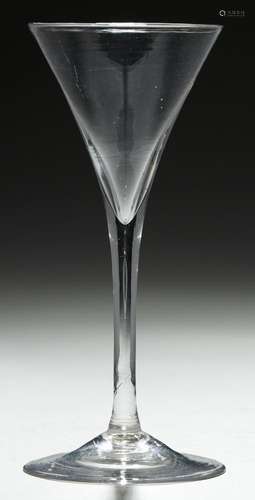 AN ENGLISH TOASTING GLASS, C1750 with drawn trumpet bowl, 16.7cm h See L. M. Bickerton, Eighteenth