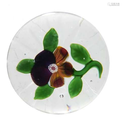 A BACCARAT PANSY PAPERWEIGHT, 19TH C star cut, 5.1cm++Good condition