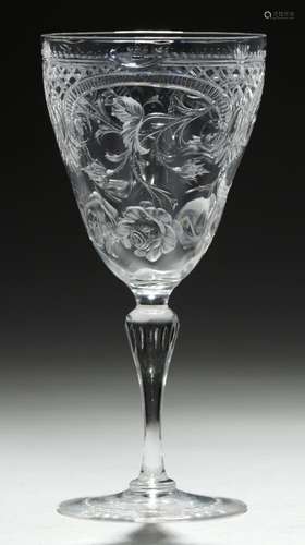 THOMAS WEBB & SONS ROCK CRYSTAL ENGRAVED HOCK GLASS, C1910 in the 'polished bright' technique of the