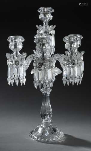 A BACCARAT GLASS LUSTRE CANDELABRUM, LATE 20TH C the baluster stem on domed foot, 59cm h, etched