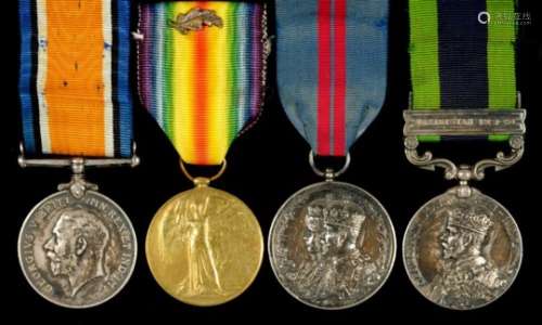 WORLD WAR ONE AND INDIAN CAMPAIGN GROUP OF FOUR British War Medal, Victory Medal with Mention