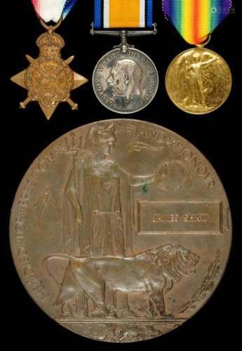 WORLD WAR ONE GROUP OF THREE 1914 Star, British War Medal 7947 PTE J SHAW 1/MANCH R [38702 PTE J