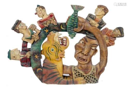 †RICHARD PERRY (1960-) CIRCUS signed and dated (PERRY '83), carved and painted wood, 104cm h++Good