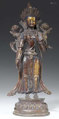 A TIBETAN BRONZE FIGURE OF PADMAPANI sealed or resealed, 33cm h++Much dirt and rubbed patina