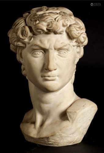 A COMPOSITION BUST OF DAVID AFTER MICHELANGELO, 19TH/20TH C 40cm h, numbered 983