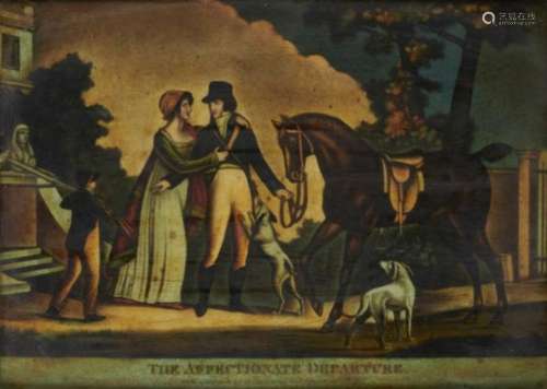 A REGENCY HAND COLOURED ENGRAVING UNDER GLASS OF THE AFFECTIONATE DEPARTURE published by P & P