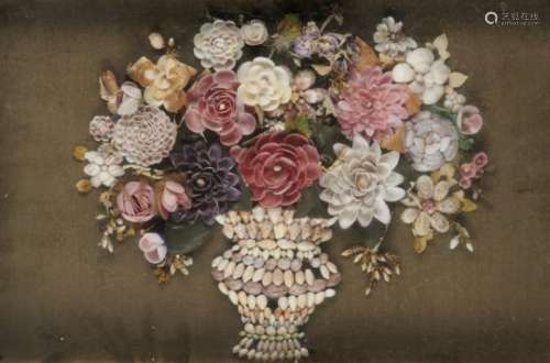 A REGENCY SEASHELL PICTURE OF A VASE OF FLOWERS, C EARLY 20TH C in glazed box frame, 36 x 52cm