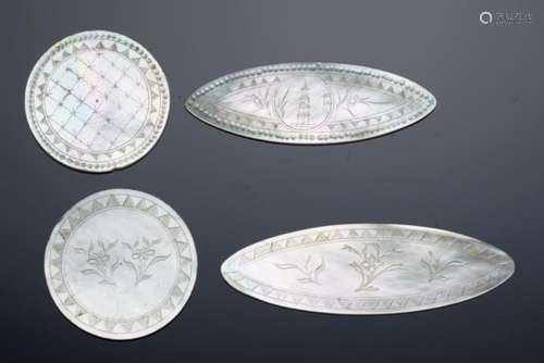 MISCELLANEOUS CHINESE EXPORT MOTHER OF PEARL GAMING COUNTERS, EARLY-MID 19TH C various shapes and