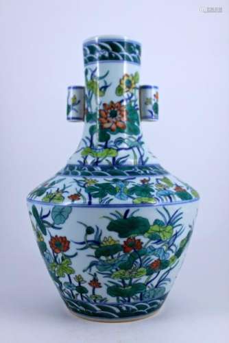 WuCai Floral Porcelain Vase Qing Mark