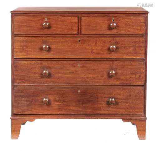 A VICTORIAN MAHOGANY CHEST OF DRAWERS, C1850 with ash lined drawers, on bracket feet, 108cm h; 56