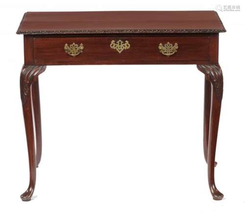 A MAHOGANY SIDE TABLE IN GEORGE II STYLE, 19TH C with carved lip and acanthus knees, 70cm h; 49 x