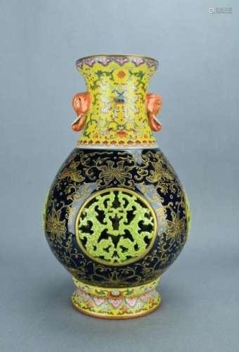 Qing Famille Rose Double Layer Vase QianLong Mark