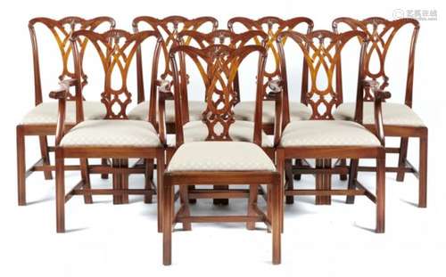 A SET OF EIGHT CARVED MAHOGANY DINING CHAIRS IN GEORGE III STYLE, LATE 20TH C the set including a