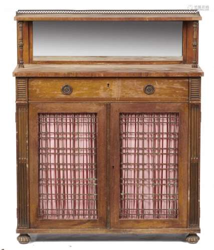 A GEORGE IV ROSEWOOD CHIFFONIER with mirror inset upstand and brass gallery, fitted with a drawer