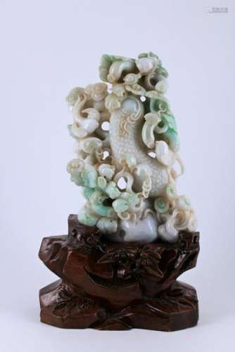 Large Hand Carved Floral Jade Figure Late Qing