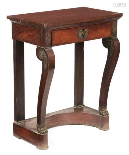 A LOUIS PHILIPPE BRASS MOUNTED MAHOGANY CONSOLE TABLE, C1830 68cm l++Requires restoration