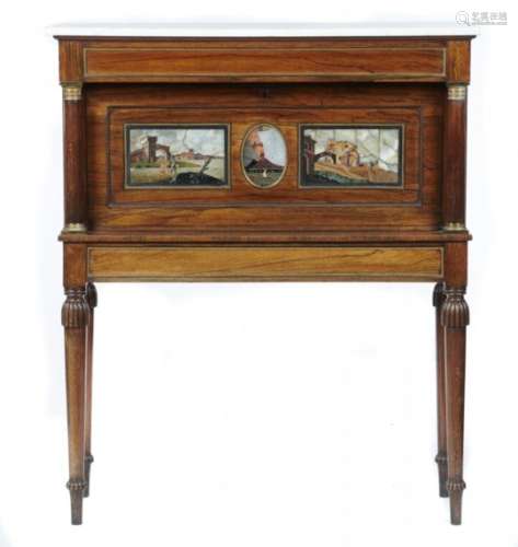 A REGENCY GILT BRASS MOUNTED ROSEWOOD WRITING CABINET, C1810, TWO OF THE PIETRE DURE PANELS GRAND