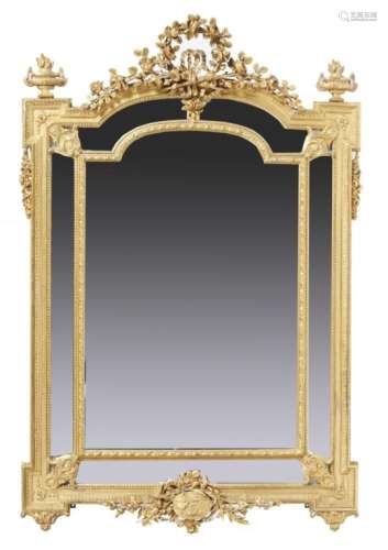 A FRENCH GILTWOOD AND COMPOSITION MIRROR IN LOUIS XVI STYLE, LATE 19TH C the breakarched frame