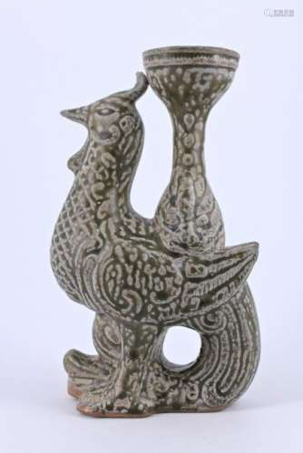 Brown Rooster Porcelain Candle Holder Qing Period