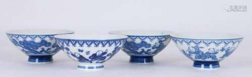 Four Chinese blue and white porcelain bowls.