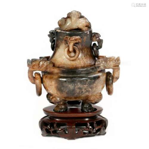 A 19th century Chinese hard stone censer.