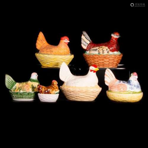 Six assorted porcelain and pottery covered nesting