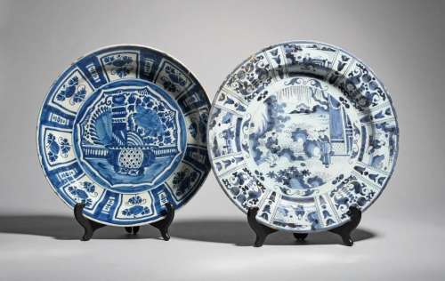 A Delft or German faïence charger c.1690, painted …