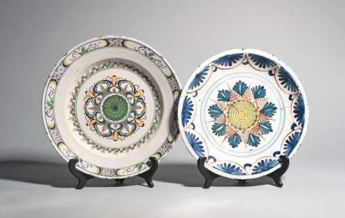 Two delftware chargers c.1700 and c.1740, one prob…