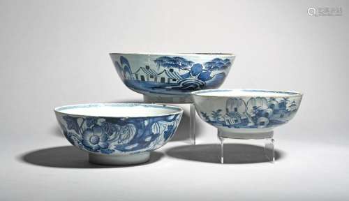 Three delftware bowls c.1760, in three sizes, all …