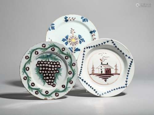 Three delftware plates c.1740 70, probably London,…