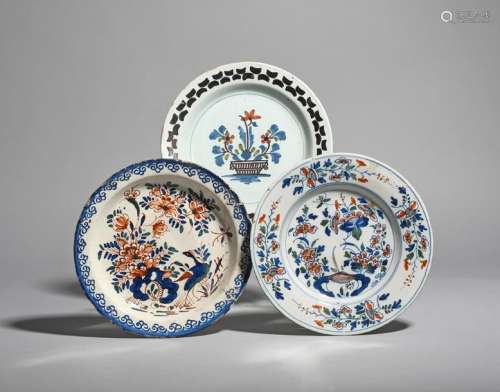 Three delftware plates c.1730 50, one probably Bri…