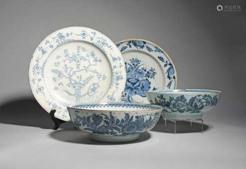 A large delftware charger and two punchbowls c.174…