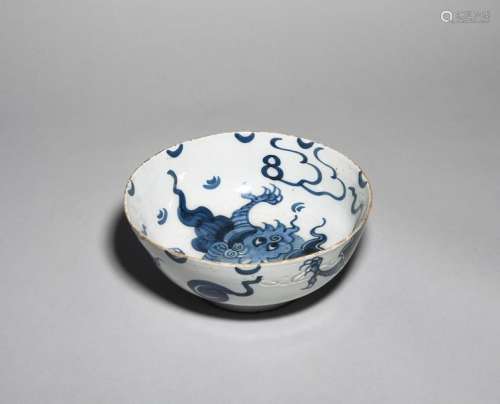 A rare delftware bowl c.1760, boldly painted in bl…