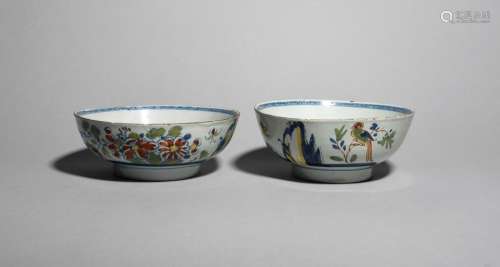 A pair of delftware slop bowls c.1740, each painte…