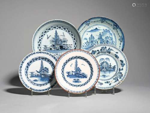 Three small Bristol delftware plates and two shall…