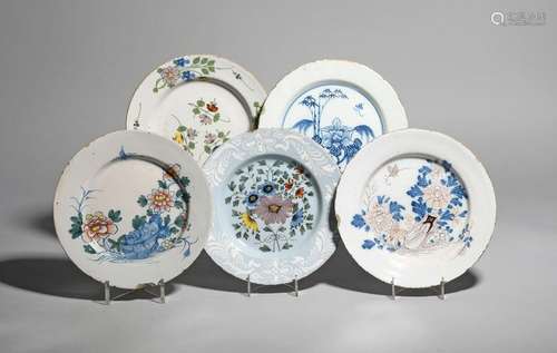 Five delftware plates c.1740 60, including Liverpo…