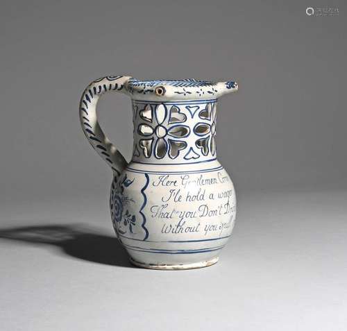 A delftware puzzle jug c.1740 60, probably Lambeth…