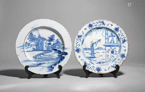 Two delftware large plates or chargers c.1730 60, …