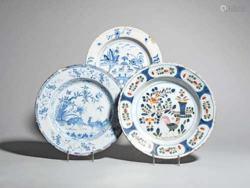 Two large delftware plates c.1730 40, one Liverpoo…