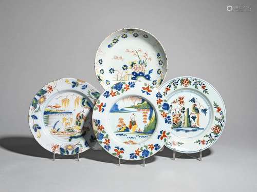 Two Lambeth delftware plates c.1740, both painted …