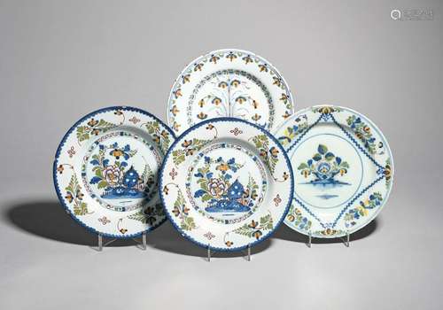 Four delftware plates c.1740 60, one Lambeth and p…